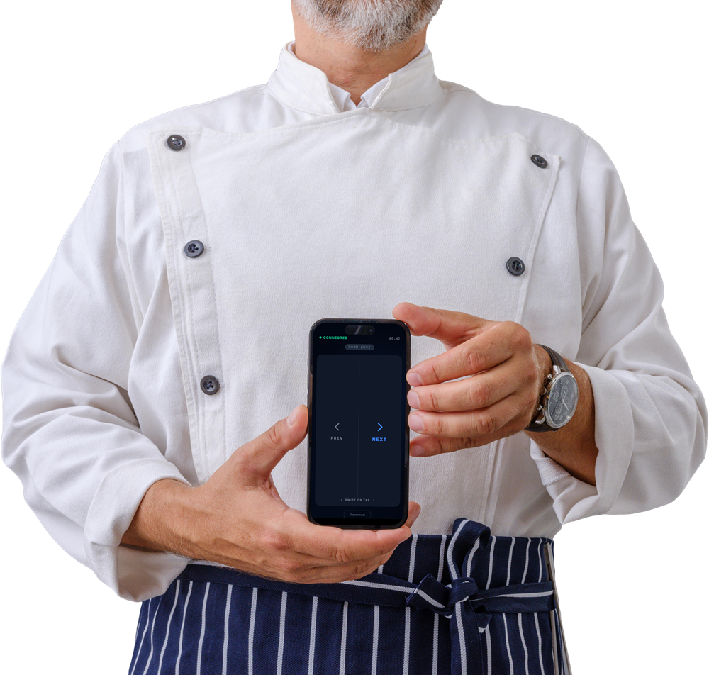 Chef holding a phone running cliko