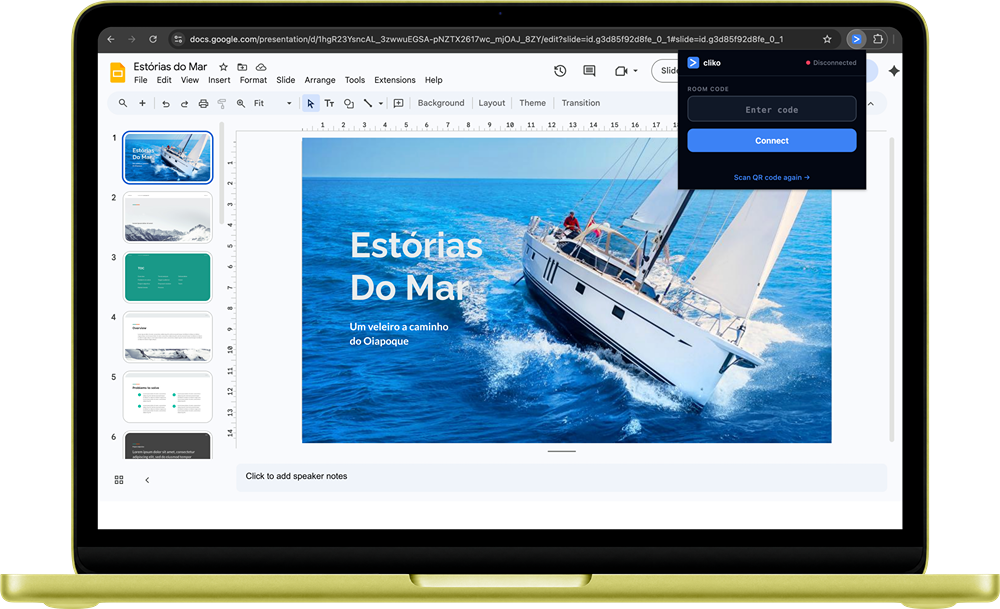 cliko extension running alongside Google Slides
